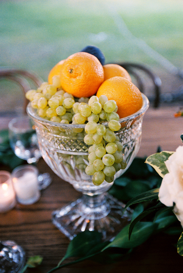 fruit and crystal wedding tabletop photo by Yvette Roman Photography